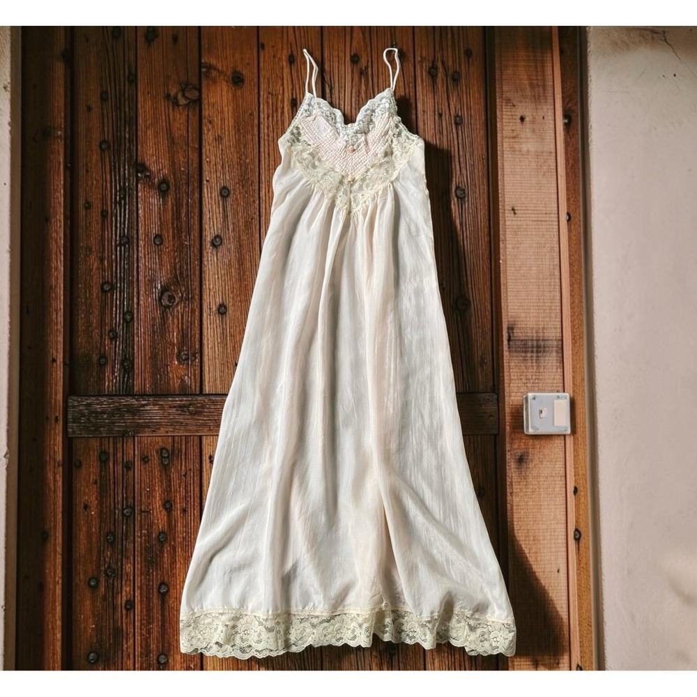 Vintage Donna Richard Silk Nightgown Sz S Pastel Pink Lace Slip Dress Victorian